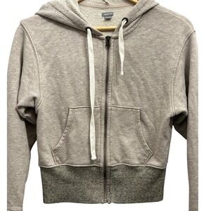 Aerie Oatmeal Heather Full Zip Hoodie Cropped Lightweight Sweatshirt Size XS